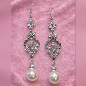 Silver and White Dangled Pear Earrings